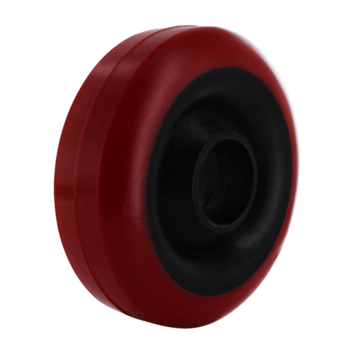 4-21m-rb view of a 4-inch red polyurethane wheel with black core.