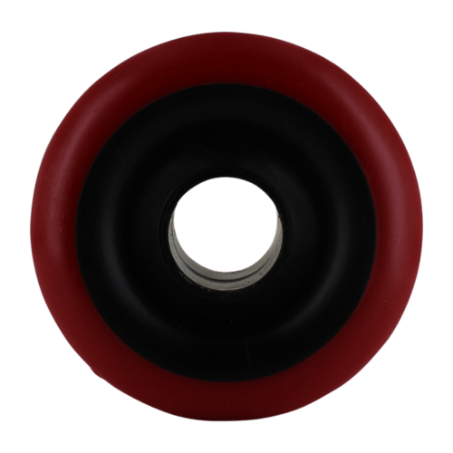 4-21M-RB - Top view of a 4-inch red polyurethane wheel with central bearing.