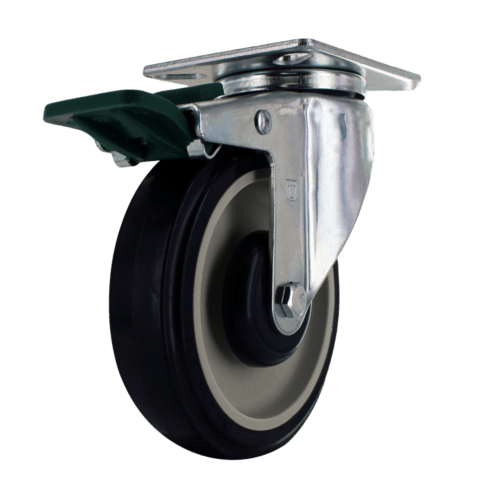 Swivel caster with green brake and polyurethane wheel