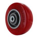 Image of W85062PUCR, a 6-inch by 2-inch red on silver, heavy-duty wheel with die cast polyurethane on an aluminum core, featuring dual precision bearings.