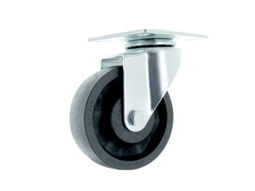 Z20P240HBLHF - Light/Medium Duty Caster With Zinc Plated Steel With Lacquer Dip Yoke, 3-1/8” x 4-1/8” Plate Mount, 4" X 1 3/8" Heateater Black Wheel, 3/8" Quad X Bearings, 3/8" Axle And Nut, For High Temp Usage