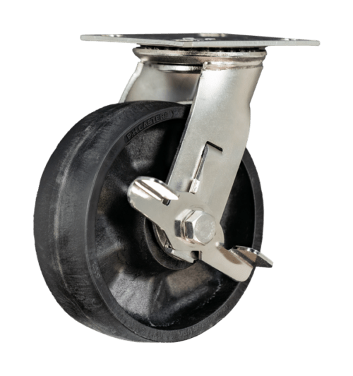 lose-up image of the T40P362HBPMCK caster's stainless steel yoke and wheel.
