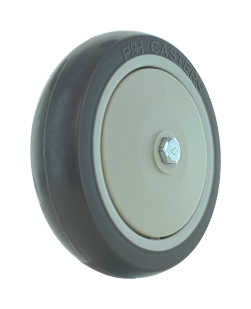 Product image of the W620DBG3MR caster, showcasing its 125mm x 32mm Gray On Gray TPR wheel and stainless steel bearing.