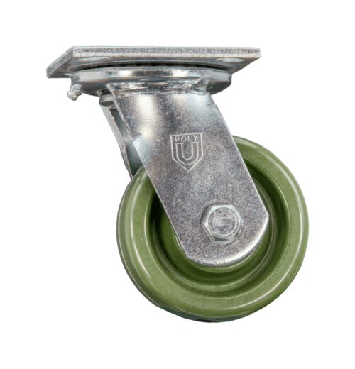 Z40P3421NPKF Medium/Heavy Duty Caster with a 4-inch green high-temp epoxy resin wheel, zinc-plated steel yoke, and 4x4.5 inch plate mount, designed for durability and smooth operation in high-temperature environments.