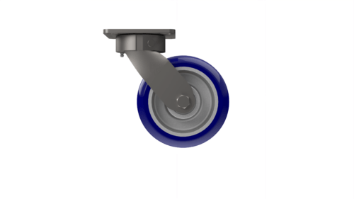 X50P36280ULXR medium/heavy-duty caster with a 6” x 2” Ergonomic TPU on aluminum wheel, zinc-plated steel with lacquer dip yoke, and 4" x 4 1/2" inch plate mount with extended offset.