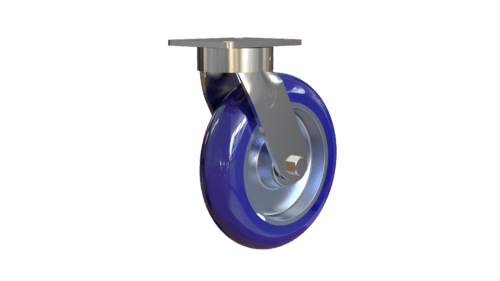 X50P38280ULRG - Heavy Duty Caster with Premium Zinc-Plated Yoke and Blue Polyurethane Wheel on Aluminum Core - Front View