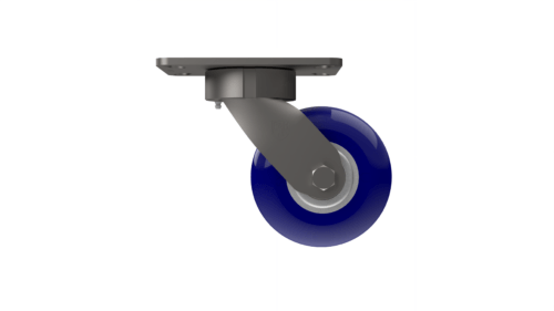 X50P75280ULXR medium/heavy-duty caster with a 5” x 2” Ergonomic TPU on aluminum wheel, zinc-plated steel with lacquer dip yoke, and 4 1/2" x 6 1/4" inch plate mount with extended offset.