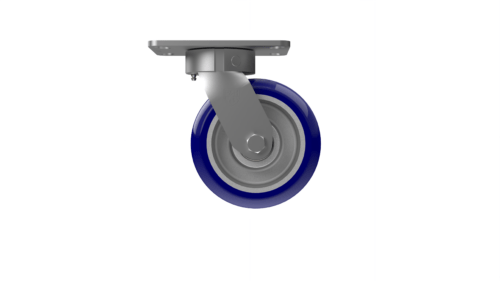 X50P76280ULRG medium/heavy-duty caster with a 6” x 2” Ergonomic TPU on aluminum wheel, zinc-plated steel with lacquer dip yoke, and 4 ½ x 6 1/4 inch plate mount.