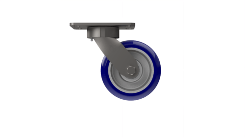 X50P76280ULXR medium/heavy-duty caster with a 6” x 2” Ergonomic TPU on aluminum wheel, zinc-plated steel with lacquer dip yoke, and 4 1/2" x 6 1/4" inch plate mount with extended offset.