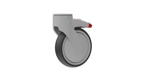 Product image of the P25O2DB6G3XL caster, showcasing 5” TPR with ½” open hole mount.