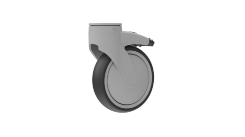 Product image of the P25O2DB6G3XT caster, showcasing 5” TPR with ½” open hole mount.