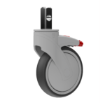 Product image of the P25S5DB6G3XR caster, showcasing 5” TPR with .845” square stem mount with total lock brake.