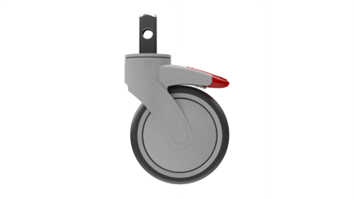 Product image of the P25S5DB6G3XL caster, showcasing 5” TPR with .845” square stem mount with total lock brake.