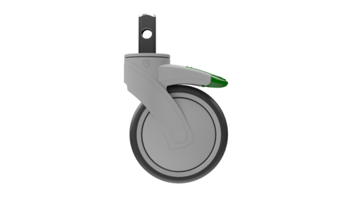 Product image of the P25S5DB6G3XR caster, showcasing 5” TPR with .845” square stem mount with directional lock brake.