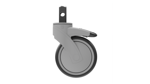 Product image of the P25S5DB6G3XT caster, showcasing 5” TPR with .845” square stem mount with top lock brake.