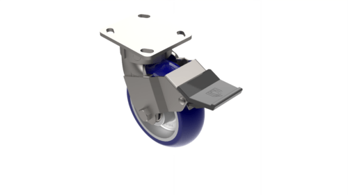 X50P36280UL1Z medium/heavy-duty caster with a 6-inch Ergonomic TPU on aluminum wheel, zinc-plated steel with lacquer dip yoke, and 4x4.5 inch plate mount.