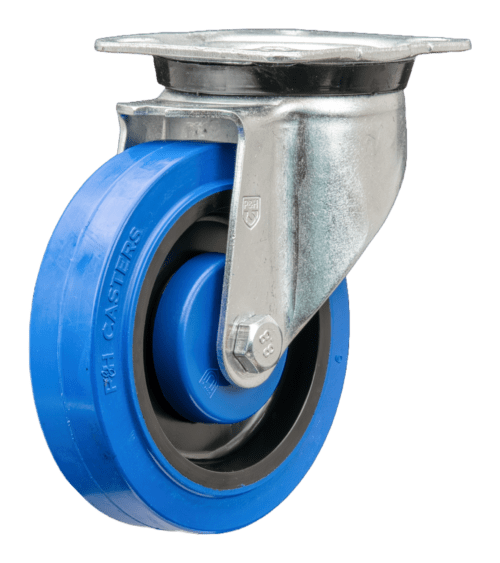 Industrial blue and black caster wheel, model X84M4HD1200 from P&H Casters, with premium zinc-plated finish and precision bearings.