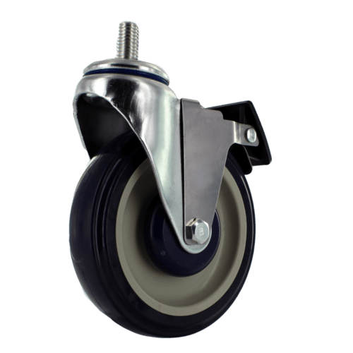 Z30C154CLDET caster with top brake showing clear polyurethane wheel and zinc-plated frame