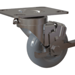 Front view of T26P373RAKJFS industrial swivel caster with 3-1/2" gray retort wheel and stainless steel yoke.