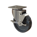 Front View of Zinc Plated Industrial Swivel Caster With Side Brake