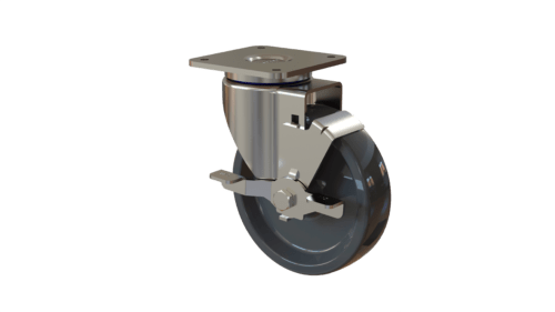 Front View of Zinc Plated Industrial Swivel Caster With Side Brake