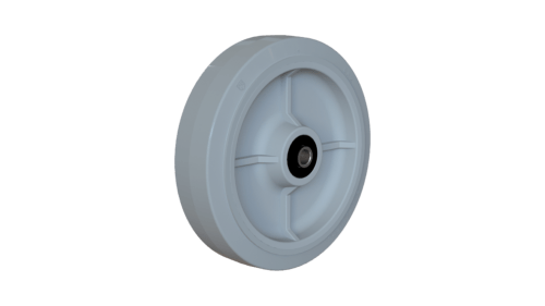 8" x 2" Gray on Gray TPR Medium/Heavy Duty Wheel with Polypropylene Hub and Quad X Bearings front view.