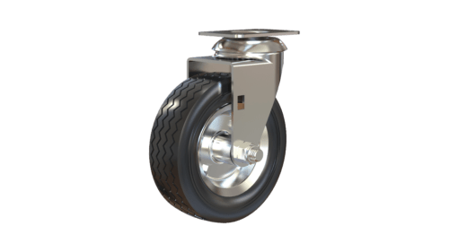 Front view of Z40P169SYOL medium/heavy-duty swivel caster with black solid rubber wheel and zinc-plated finish.