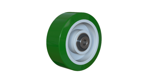 4-inch green silicone on aluminum wheel with dual precision bearings, front view.