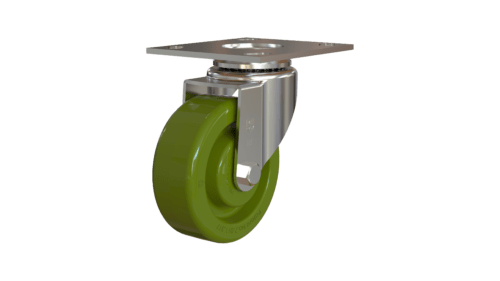 Front view of Z20P3431NLHF caster with green epoxy resin wheel