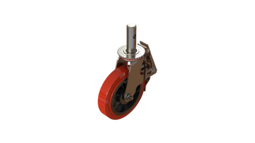 High-resolution front view of the Z48RG82CQNLFT 8-inch scaffolding caster with Total Lock Brake and polyurethane wheel.