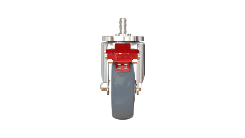 Rear-facing render of the C26ASCB6G3UL caster with brake, showing brake mechanism under bracket and wheel offset.