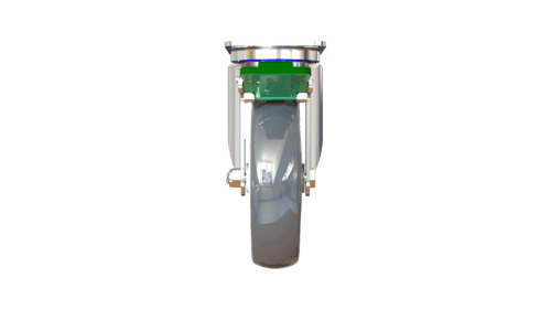 Rear view of M7 rig caster with green total lock brake – P&H Casters model C26M7DB6G3UR