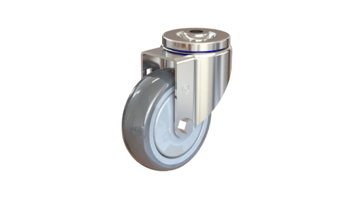 Front view of C26O2CB6G3U medium-duty caster with polyolefin core and polyurethane tread.