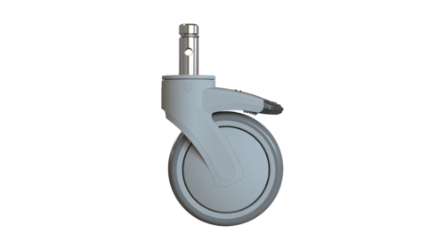 Side view of P25F0DB6G3XT caster showing brake pedal and full wheel profile