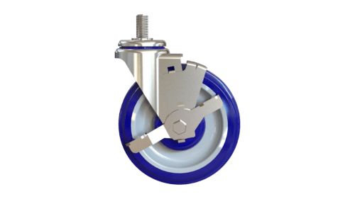 Side view of Z20A054CLDEB caster with side brake and threaded stem