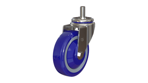 Front view of Z20AS41CLDE swivel caster with blue polyurethane wheel and zinc-plated steel bracket.