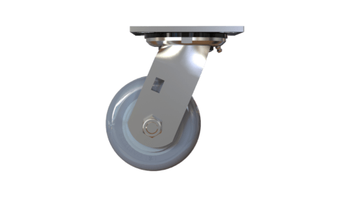 Side view of P&H Z40P3X2NGPL caster showing crown tread and plate mount.